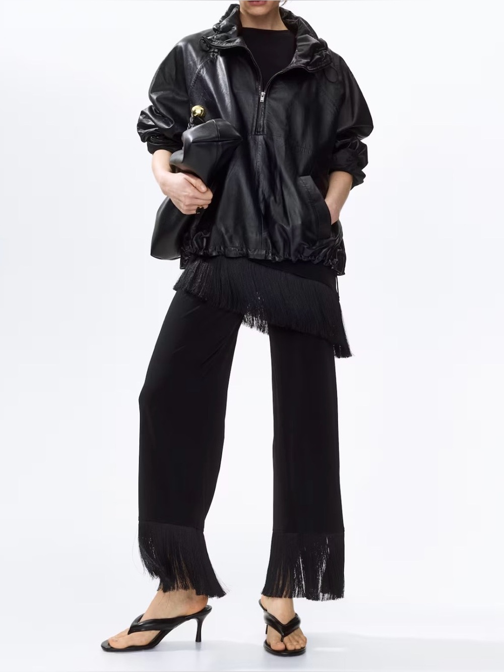 H&M Fringed-Trimmed Jersey Pants in Black  Size medium